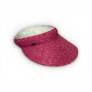 Scala Collezione Pink Summer Beach Adjustable Sun Visor Straw Hat Womans